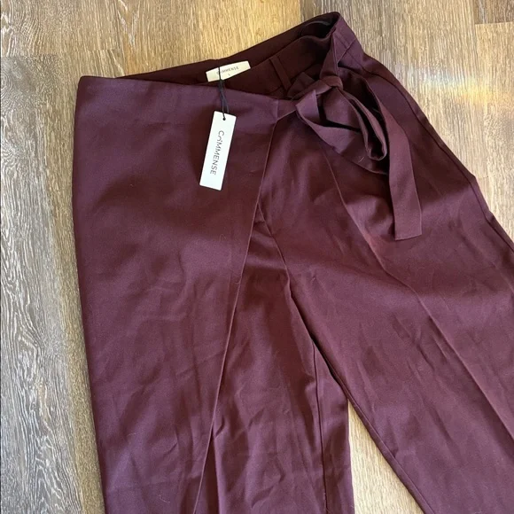 Commense NWT Burgundy Wide Leg Tie Waist Pants - Picture 2 of 4